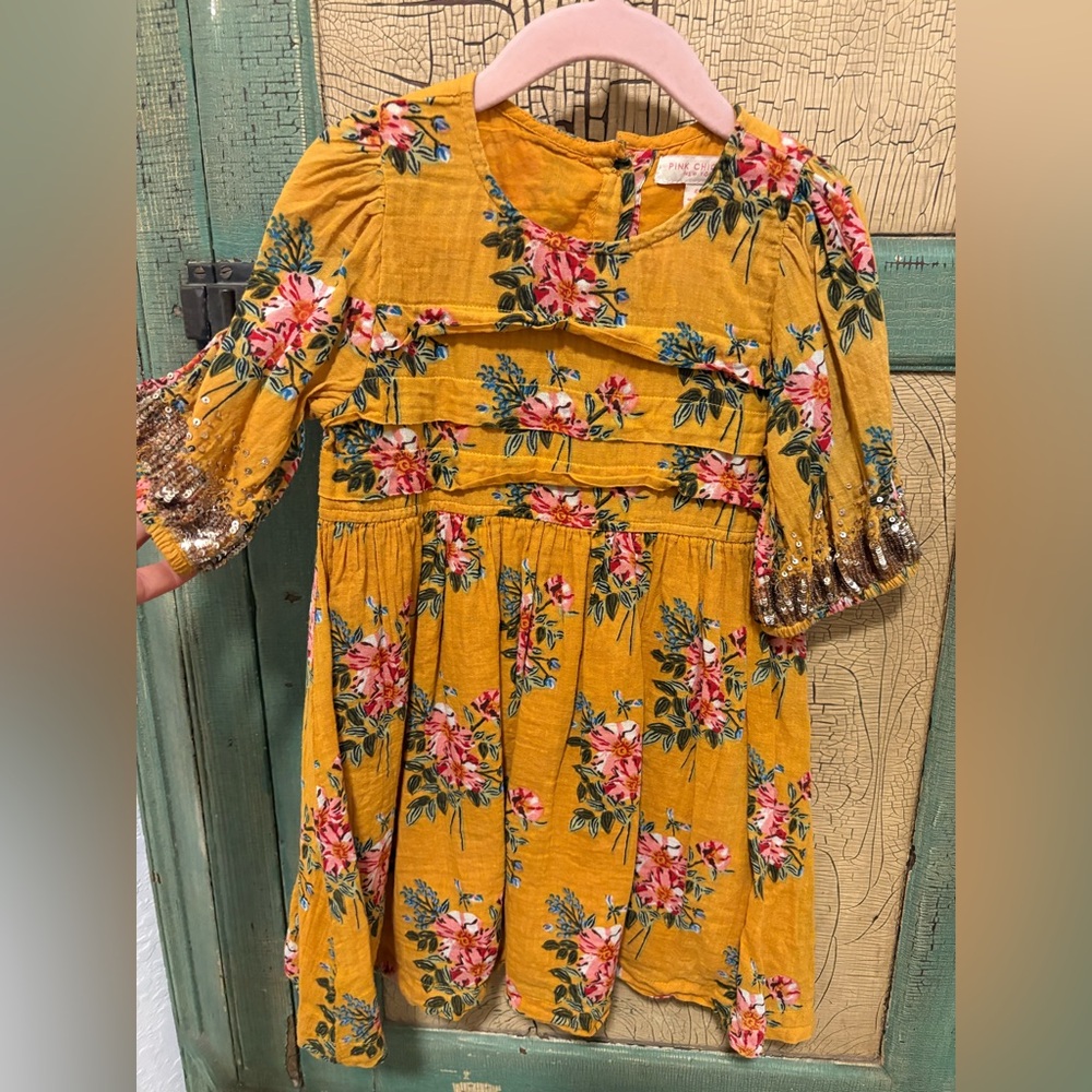 Pink Chicken Floral Yellow Dress